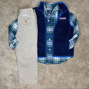 4T Vinyard Vines 3pc Outfit khakis vest flannel